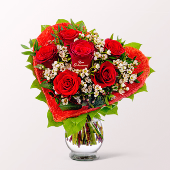 Rose Bouquet „Zum Geburtstag“ with vase & 3 Ferrero Giotto