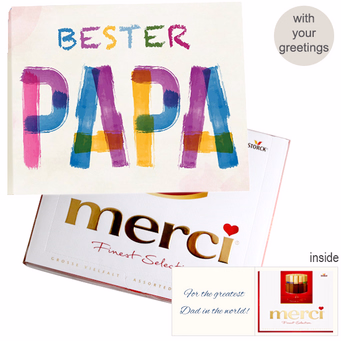 Personal greeting card with Merci: Bester Papa (250 g)