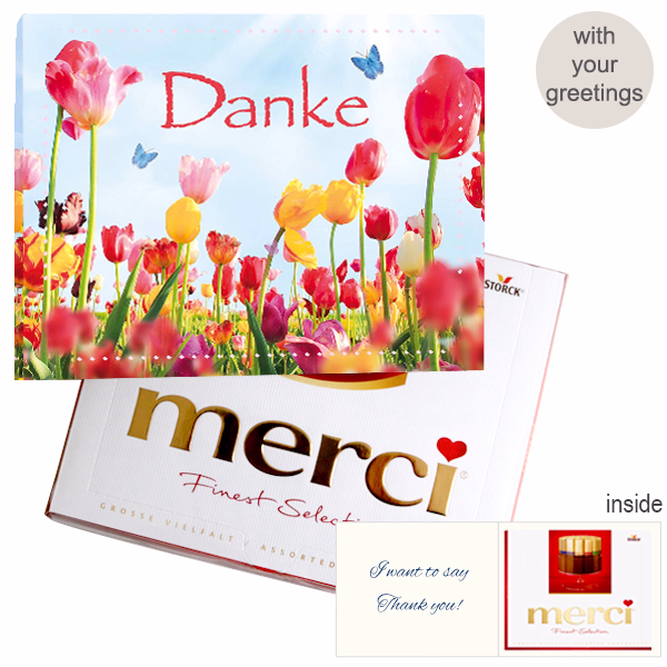 Personal greeting card with Merci: Danke (250 g)