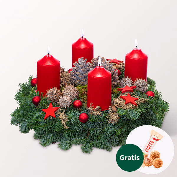Roter Adventskranz (Ø 30 cm) mit Ferrero Giotto 3er