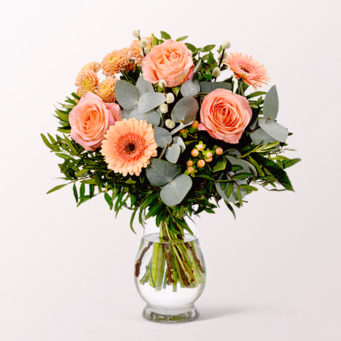 Flower Bouquet Morgentau with vase & 3 Ferrero Giotto