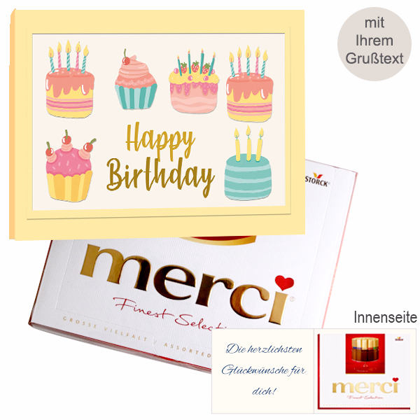 Persönliche Grußkarte mit Merci: Happy Birthday (250 g)