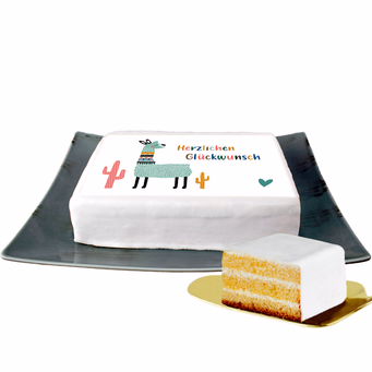 Biskuittorte „Herzlichen Glückwunsch" mit Lama