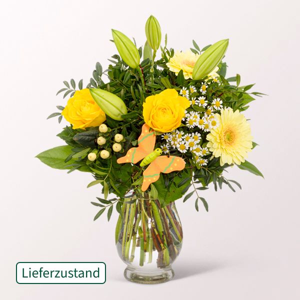 Blumenstrauß Sonnengelb mit Vase & Ferrero Giotto 3er