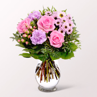 Blumenstrauß Freude mit Vase & Ferrero Giotto 3er