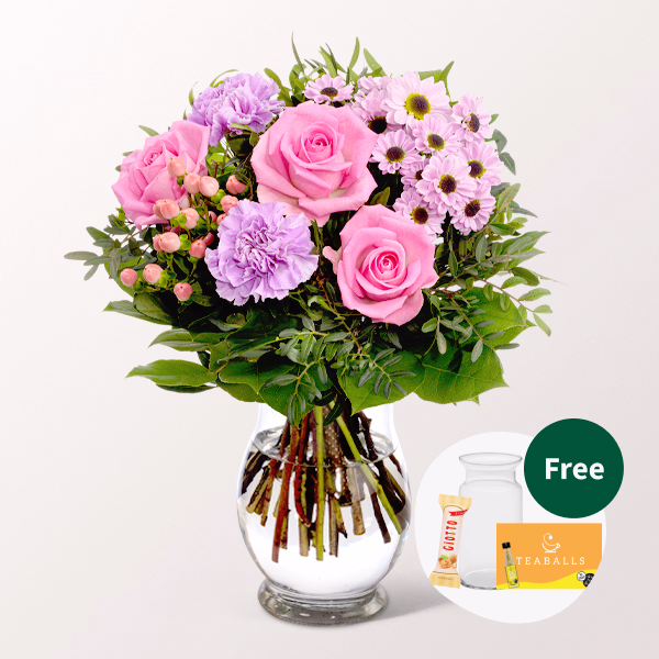 Flower Bouquet Freude with vase & 3 Ferrero Giotto
