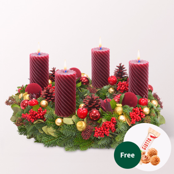 Wreath Bordeaux Glory (Ø 40 cm) with 3 Ferrero Giotto