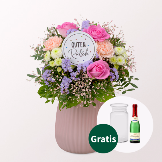 Neujahrs-Strauß „Guter Rutsch“ mit Vase & Rotkäppchen Sekt