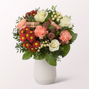 Blumenstrauß Winterbote mit Vase & Ferrero Giotto 3er