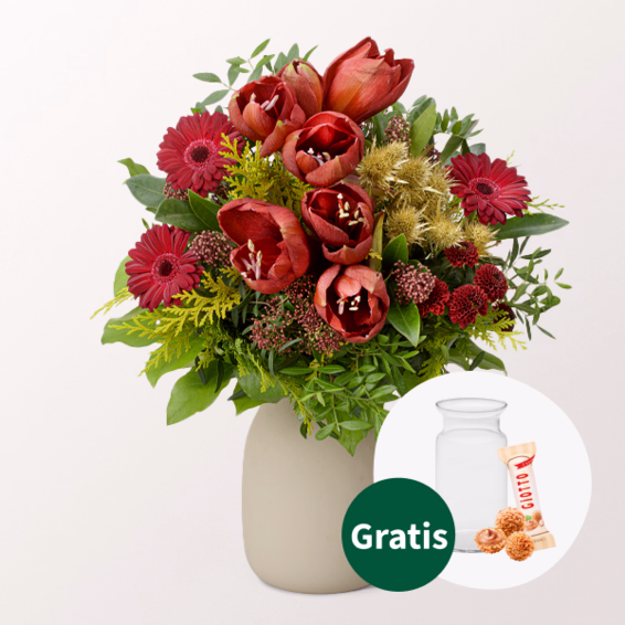 Blumenstrauß Winterliebling mit Vase & Ferrero Giotto 3er