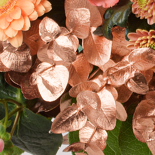 Premiumstrauß Peachy Christmas mit Premiumvase & Ferrero Giotto 3er