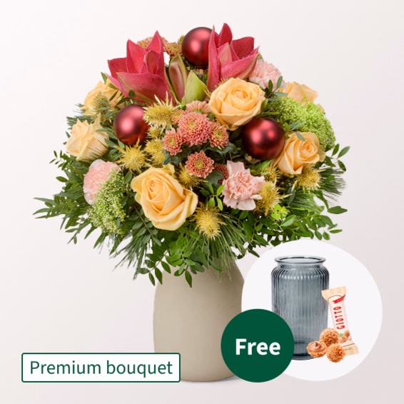 Premium Bouquet Wintersonne with Premium Vase & 3 Ferrero Giotto