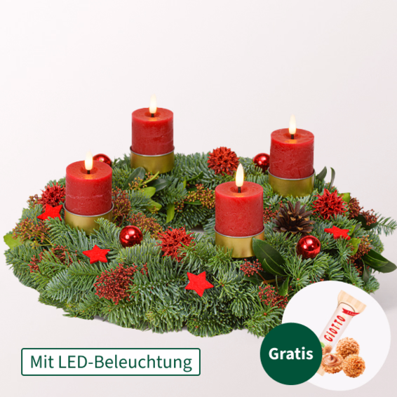 LED-Adventskranz in Rot (Ø 35 cm) mit Ferrero Giotto 3er