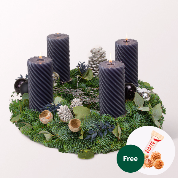 Big Anthracite Coloured Wreath (Ø 40 cm) with 3 Ferrero Giotto