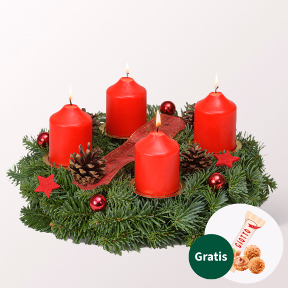 Adventskranz Red Glory (Ø 25 cm) mit Ferrero Giotto 3er