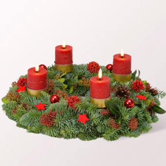 LED-Adventskranz in Rot (Ø 35 cm) mit Ferrero Giotto 3er