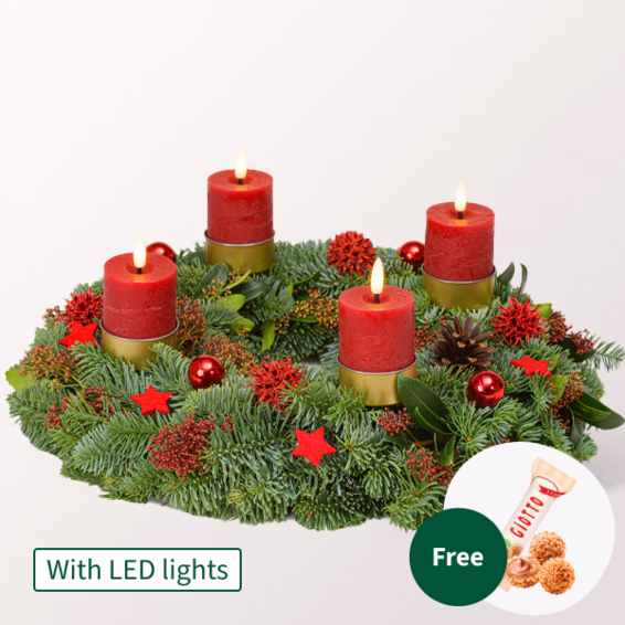 LED Wreath in Red (Ø 35 cm) with 3 Ferrero Giotto