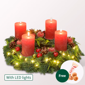 Wreath Shiny Red (Ø 30 cm) with 3 Ferrero Giotto