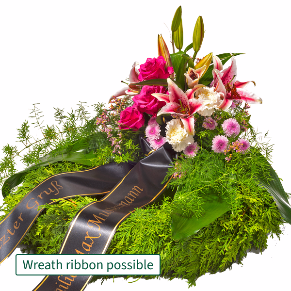 Sympathy Wreath with pink lilies