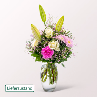 Blumenstrauß Glücksmoment mit Vase & Ferrero Giotto 3er