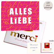 Personal greeting card with Merci: Alles Liebe (250 g)