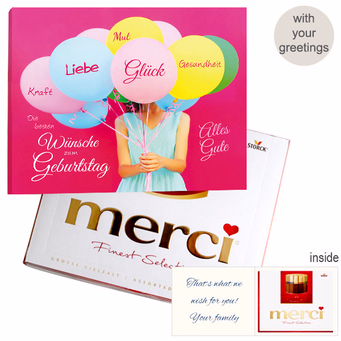 Personal greeting card with Merci: Die besten Wünsche zum Geburtstag (250 g)