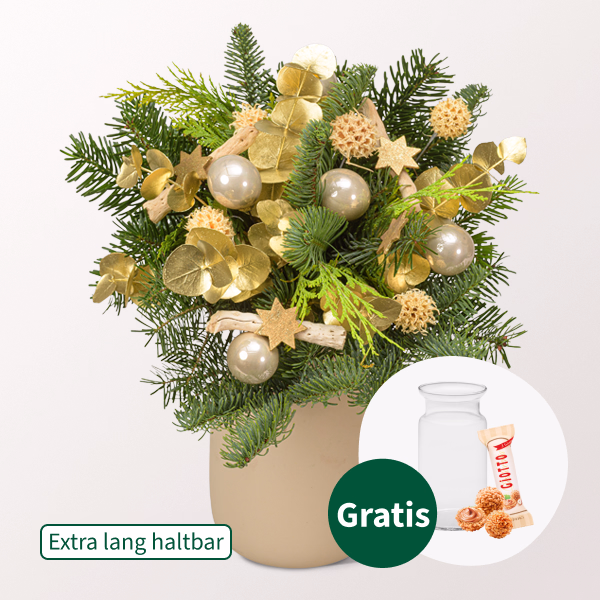 Winterstrauß Sternschnuppe mit Vase & Ferrero Giotto 3er