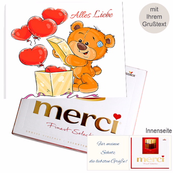 Persönliche Grußkarte mit Merci: Alles Liebe (250 g)