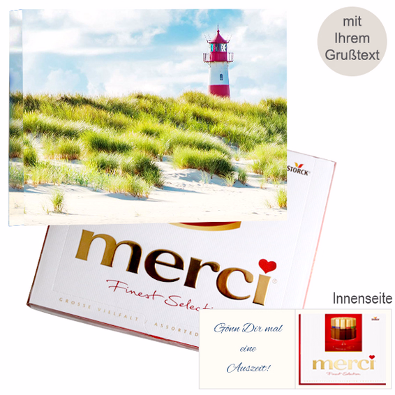 Persönliche Grußkarte mit Merci: Leuchtturm (250 g)