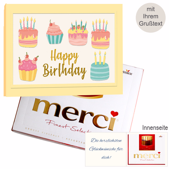 Persönliche Grußkarte mit Merci: Happy Birthday (250 g)
