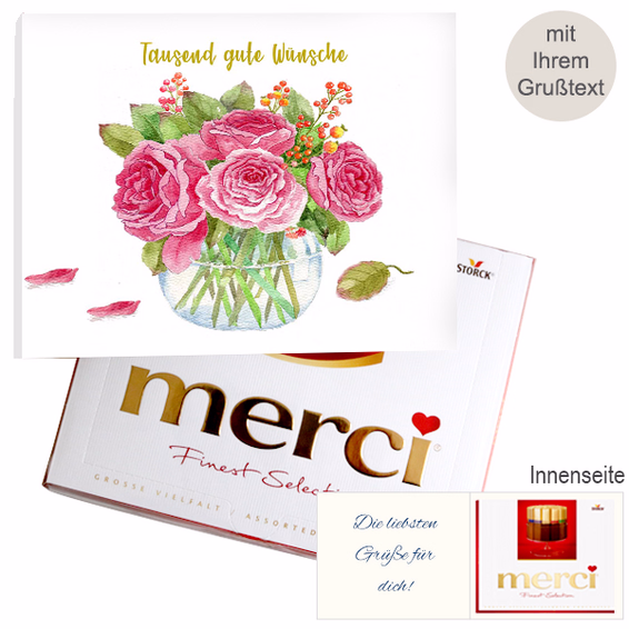 Persönliche Grußkarte mit Merci: Tausend gute Wünsche (250 g)