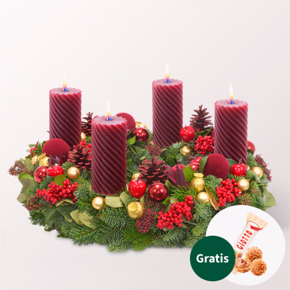 Adventskranz Bordeaux Glory (Ø 40 cm) mit Ferrero Giotto 3er
