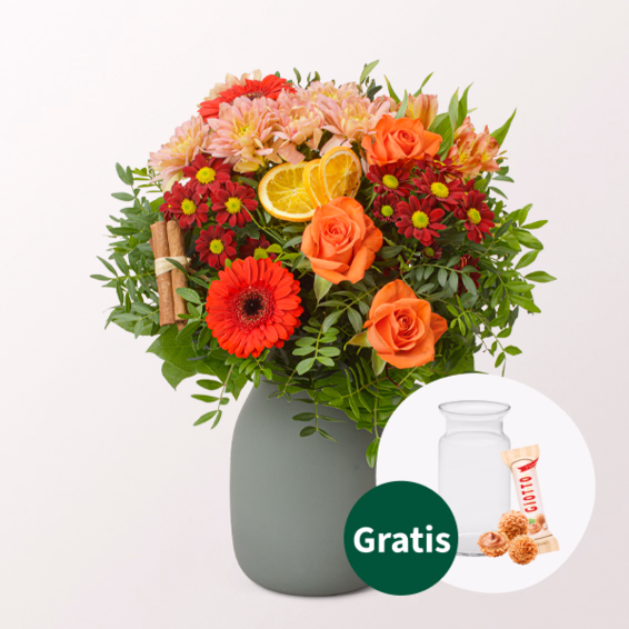 Blumenstrauß Wintergedicht mit Vase & Ferrero Giotto 3er