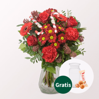 Blumenstrauß Schöne Bescherung mit Vase & Ferrero Giotto 3er