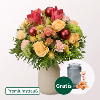 Premiumstrauß Wintersonne mit Premiumvase & Ferrero Giotto 3er