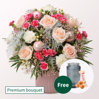 Premium Bouquet Oh du fröhliche with Premium Vase & 3 Ferrero Giotto