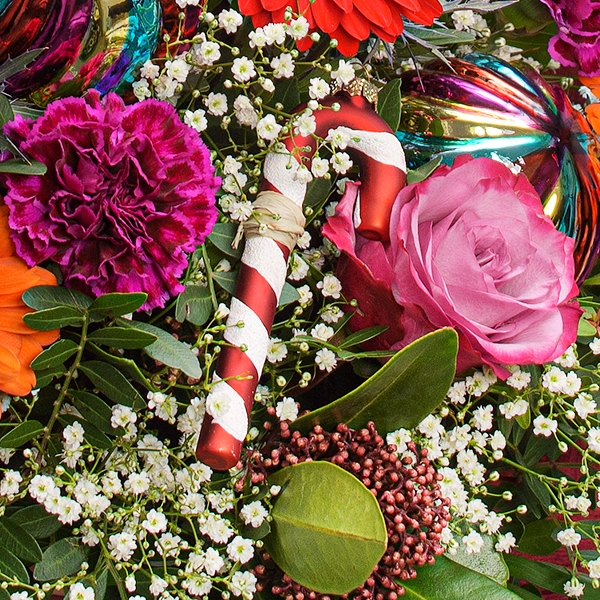 Premiumstrauß Feliz Navidad mit Premiumvase & Ferrero Giotto 3er