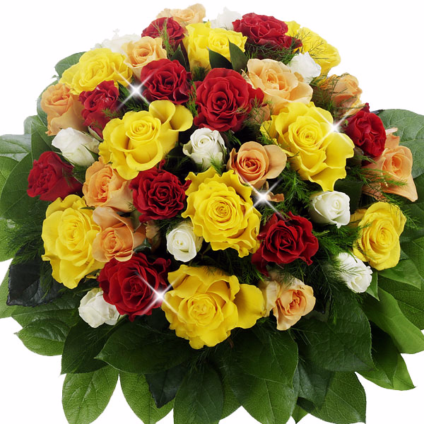 Bouquet of mixed coloured roses