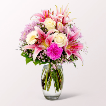 Blumenstrauß Glücksmoment mit Vase & Ferrero Giotto 3er