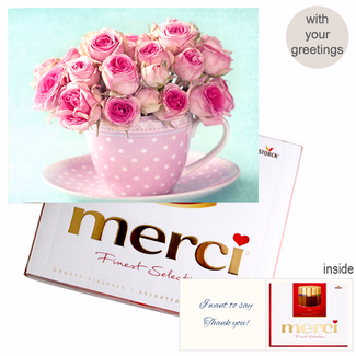 Personal greeting card with Merci: Rosen (250 g)