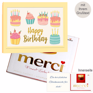 Persönliche Grußkarte mit Merci: Happy Birthday (250 g)