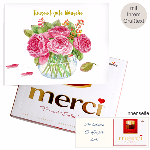 Persönliche Grußkarte mit Merci: Tausend gute Wünsche (250 g)