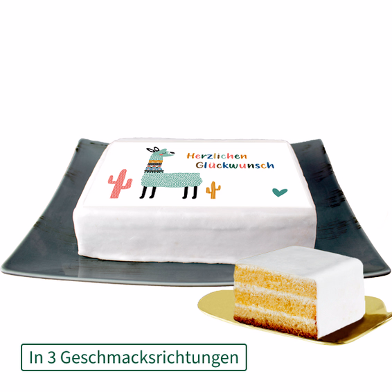 Biskuittorte „Herzlichen Glückwunsch" mit Lama