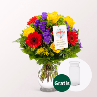 Sternzeichen-Blumenstrauß Schütze mit Vase & Blumenstecker