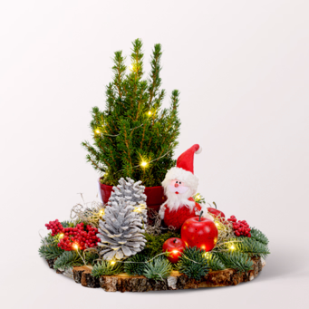 Arrangement Santa with X-Mas lights & with 3 Ferrero Giotto