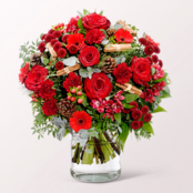 Premium Bouquer Weihnachtsromanze with Premium Vase & 3 Ferrero Giotto