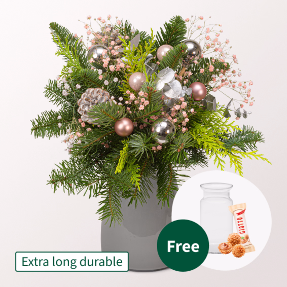 Bouquet Winterglanz with vase & 3 Ferrero Giotto