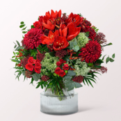 Premiumstrauß Große Bescherung mit Premiumvase & Ferrero Giotto 3er