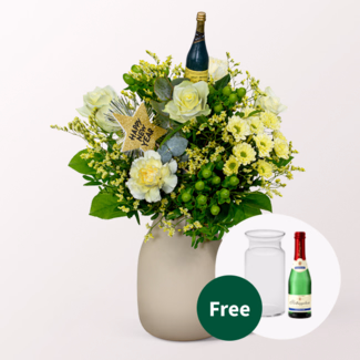 Flower Bouquet „Happy New Year“ with vase & Rotkäppchen Sparkling Wine