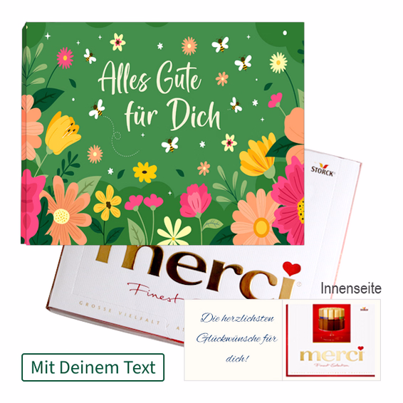 Persönliche Grußkarte mit Merci: Alles Gute für Dich (250 g)